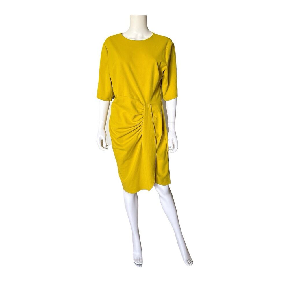 Clover and Sloane Dress Womens Size 18 Yellow Ruched Sheath Career Midi Stretch